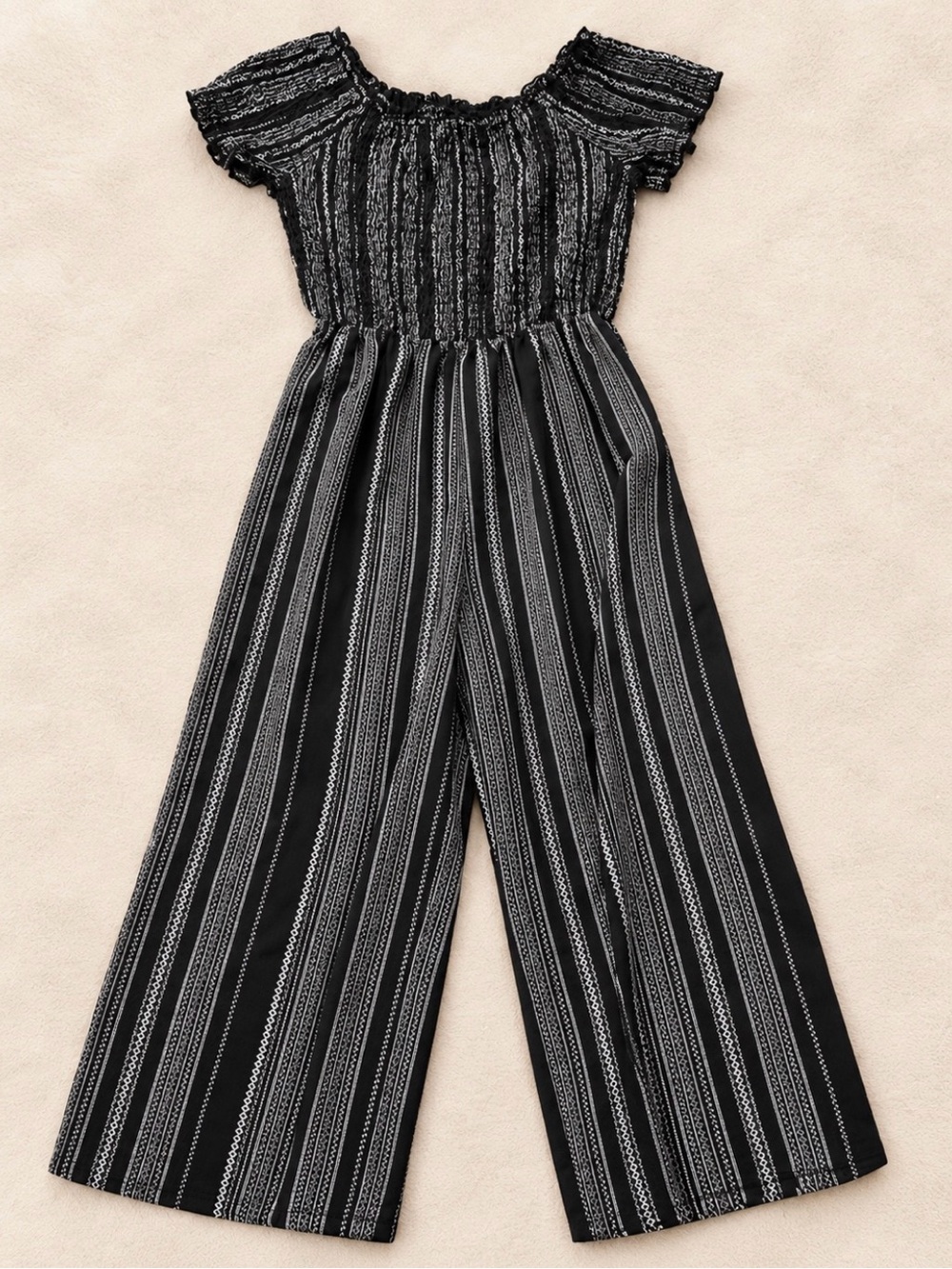 Xhilaration Black & White Smocked Off-Shoulder Jumpsuit